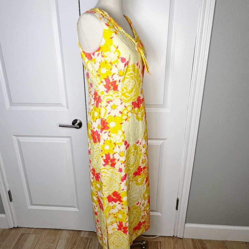 Vintage Yellow Floral Maxi Dress — 1970s Style —pink yellow floral print medium - Picture 6 of 9